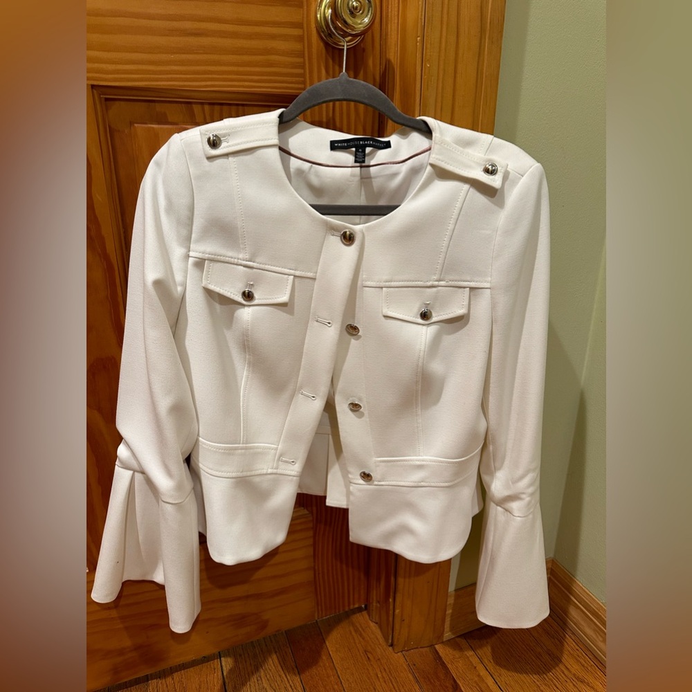 WHBM Bell Sleeve Peplum Jacket in white, size 6